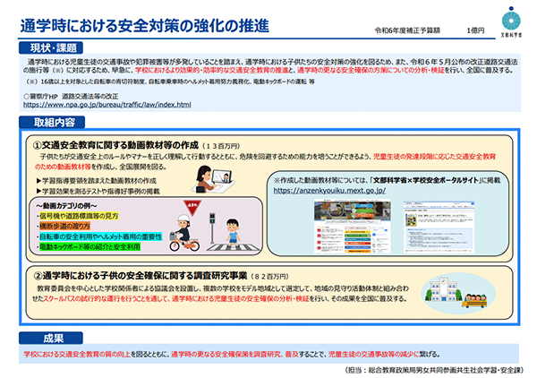 通学時における安全対策の強化の推進（令和6年度第1次補正予算事業）